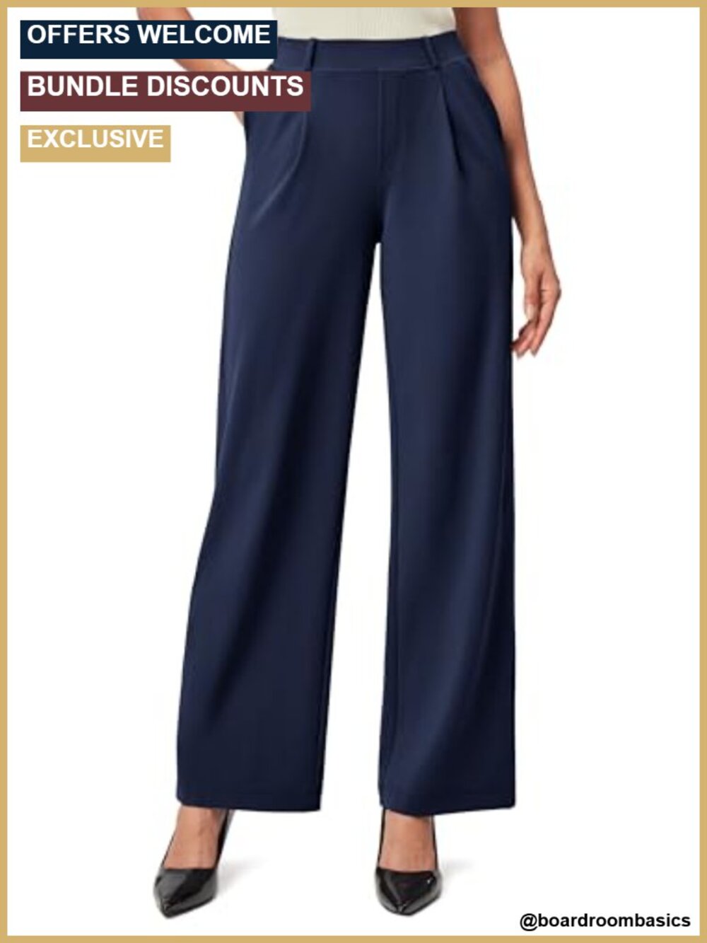 Wide Leg Stretch Dress Pants Pull On High Waisted Business Casual Work Trousers